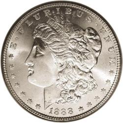 1888 S$1 MS67 NGC. Lustrous, untoned surfaces compleme 