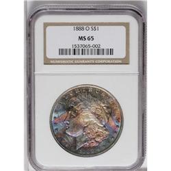 1888-O S$1 MS65 NGC. End roll toned with vibrant cobal 