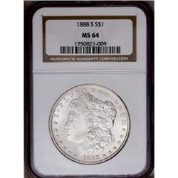 1888-S S$1 MS64 NGC. This lovely near-Gem has booming 