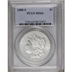 1888-S S$1 MS64 PCGS. An unusual, one-sided prooflike 