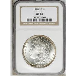1888-S S$1 MS64 NGC. Highly lustrous with thin yellow- 