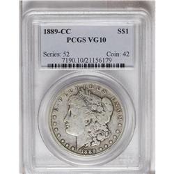 1889-CC S$1 VG10 PCGS. An evenly worn example of this 