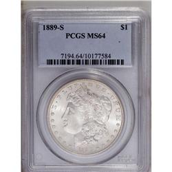 1889-S S$1 MS64 PCGS. The smooth, frosty surfaces are 