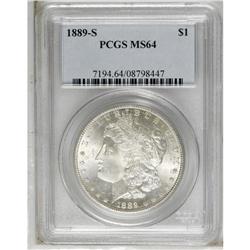 1889-S S$1 MS64 PCGS. Bright and semi-reflective, with 