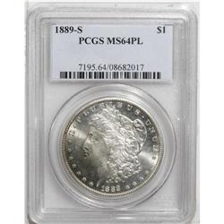 1889-S S$1 MS64 Prooflike PCGS. A moderately mirrored 
