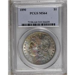 1890 S$1 MS64 PCGS. A tiny untoned crescent appears on 