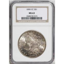 1890-CC S$1 MS63 NGC. Numerous cheek ticks and reeding 