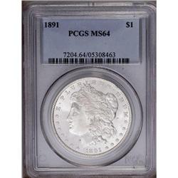 1891 S$1 MS64 PCGS. Bright-white with shimmering cartw 