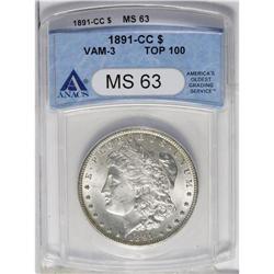 1891-CC S$1 MS63 ANACS. VAM-3. A Top 100 Variety. The 
