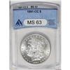 Image 1 : 1891-CC S$1 MS63 ANACS. Well struck overall with sligh 