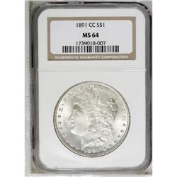 1891-CC S$1 MS64 NGC. Nicely struck with typical luste 