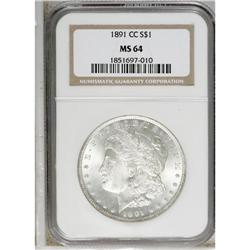 1891-CC S$1 MS64 NGC. This frosty and untoned near-Gem 