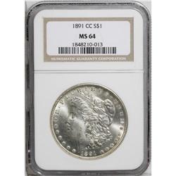 1891-CC S$1 MS64 NGC. Choice and lightly frosted with 