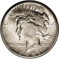 1921 S$1 MS66 PCGS. An exceptional 1921 Peace dollar. 
