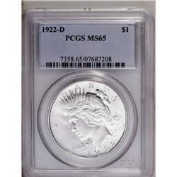 1922-D S$1 MS65 PCGS. Shimmering, pure white luster wi 