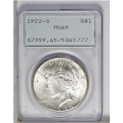 1922-S S$1 MS65 PCGS. Light tan-gold freckles visit th 