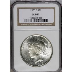 1925-S S$1 MS64 NGC. Gentle chestnut toning graces thi 