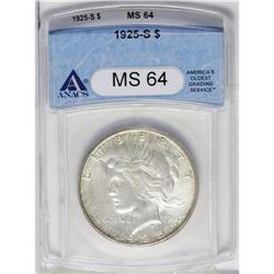 1925-S S$1 MS64 ANACS. A lustrous and lightly toned ne 