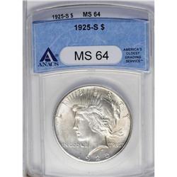 1925-S S$1 MS64 ANACS. Chestnut and ice-blue toning is 