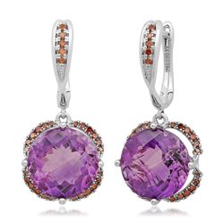 14k White Gold 6.84CTW Red Cognac Dia and Amethyst Earrings