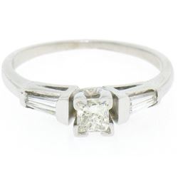 14k White Gold 0.66 ctw Princess Diamond Engagement Ring Tapered Baguette Accent
