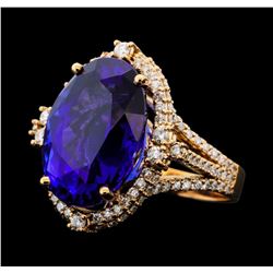 16.75 ctw Tanzanite and Diamond Ring - 14KT Rose Gold
