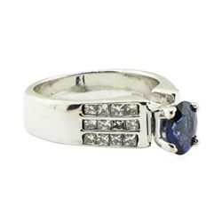2.17 ctw Oval Brilliant Blue Sapphire And Diamond Ring - 14KT White Gold
