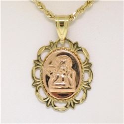 14K Yellow & Rose Gold Guardian Angel God Prayer Pendant 18" Rope Chain Necklace