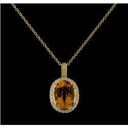 5.45 ctw Citrine and Diamond Pendant With Chain - 14KT Yellow Gold