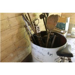 WHITE BARREL WITH MISC TOOLS