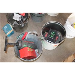 3 PAILS C/W FLARES, WIRE & PLUGS