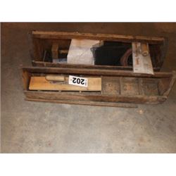 2 WOOD TOOLBOXES C/W TROWELS & MISC