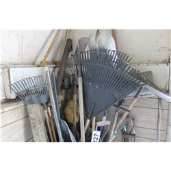 WHITE BARREL C/W TOOLS, RAKES, ETC