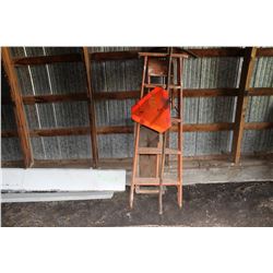 4 WHITE METAL CLAD, WOOD BOX, STEP LADDER & SLOW MOVING SIGN