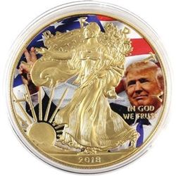 24k Gold Over .999 Fine Silver Colourized USA Silver Eagle - Donald Trump.