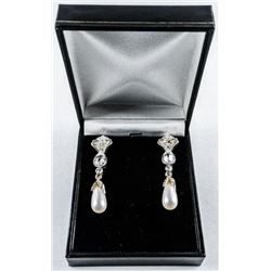 MM Custom Designer, Earrings 925 Silver with Swarovski Elements and Tear Drop Pearls