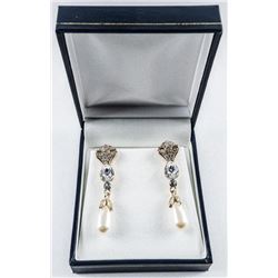 MM Custom Designer, Earrings 925 Silver with Swarovski Elements and Tear Drop Pearls