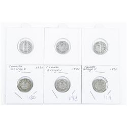 Lot (6) Canada Silver George V 10 Cents
