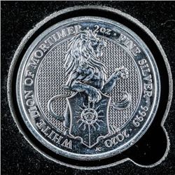 2020 - Collector Bullion 'White Lion of Mortimer' 5 Pounds, .999 Fine Silver Coin 2oz ASW. Collect