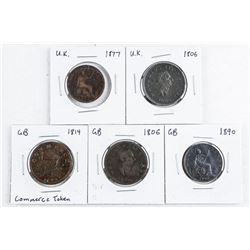 Group of (5) UK- Great Britain Coins/Tokens 1806-1890