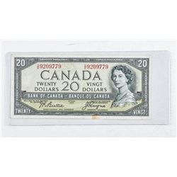 Bank of Canada 1954 20.00 Note. Devil's Face. (F) B/C