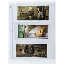 Group (3) 24kt Gold Notes Includes .9999 Fine Pure Gold Bar in Note.