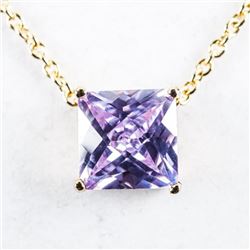 Chic Gold Plated Solitaire Necklace, Amethyst Swarovski Elements Cushion Cut Stone