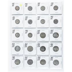 Group Canada 1968 Coins - 10 x 10 cents, 10 x 25 cents