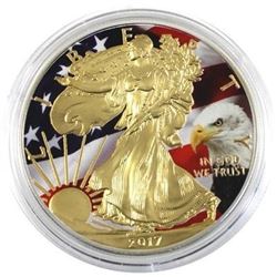 24k Gold Over .999 Fine Silver Colourized USA Silver Eagle.