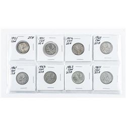 Group of (8) Canada Silver 25 Cents: 1951-1964