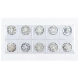 Group (10) Canada Silver 50 cents: 1950s and 1960s
