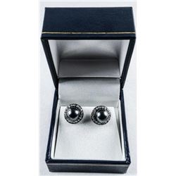 MM 925 Silver, Grey Swarovski Pearl Studs with Swarovski Elements