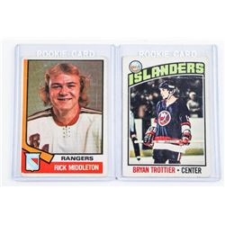 Lot (2) Estate 'Rookie Cards' (NYR) 'Rick Middleton' and (NYI) Bryan Trottier (cxr)