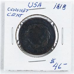 USA 1818 Coronet Cent (VG) (KC)